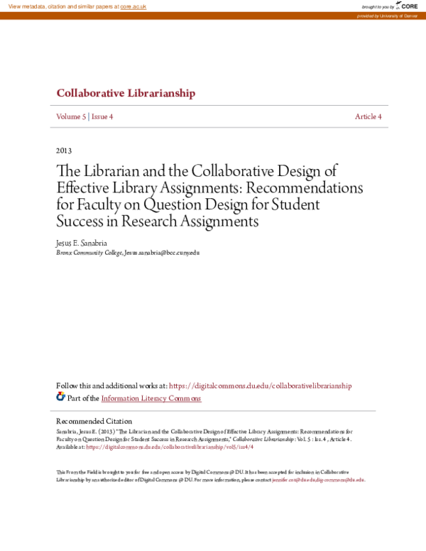 (PDF) The Librarian and the Collaborative Design of Effective Library ...