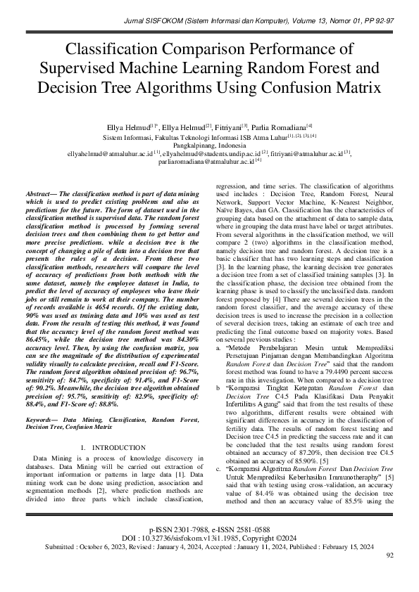 (PDF) Classification Comparison Performance of Supervised Machine ...