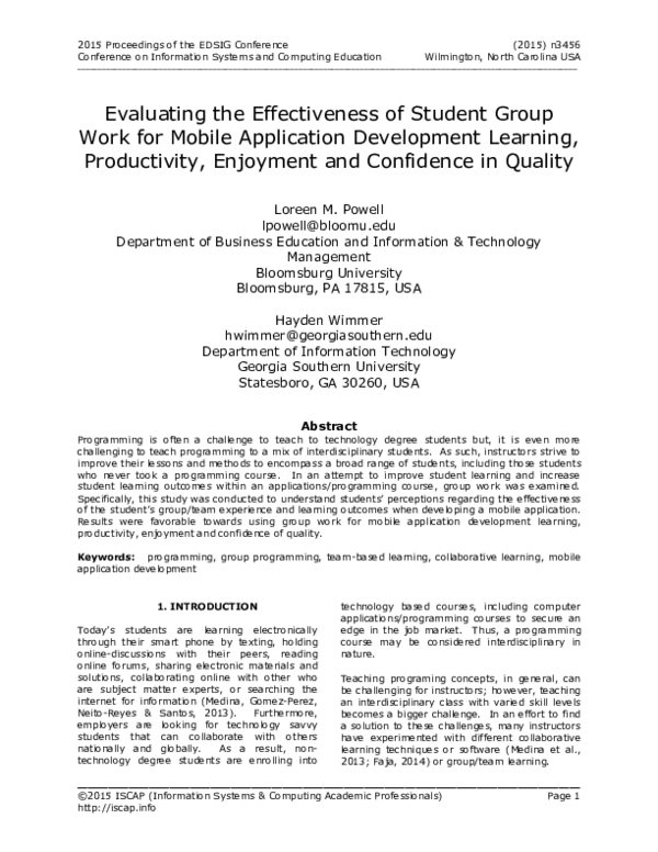 (PDF) Evaluating the Effectiveness of Student Group Work for Mobile ...