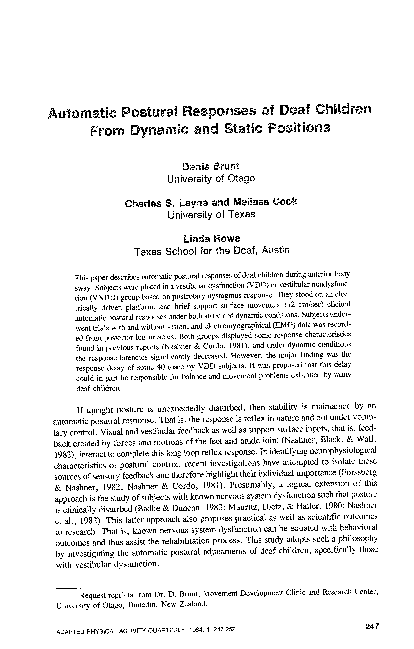 (PDF) Automatic Postural Responses of Deaf Children from Dynamic and ...