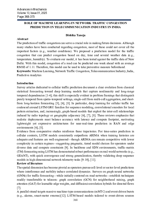 (PDF) ROLE OF MACHINE LEARNING IN NETWORK TRAFFIC CONGESTION PREDICTION ...