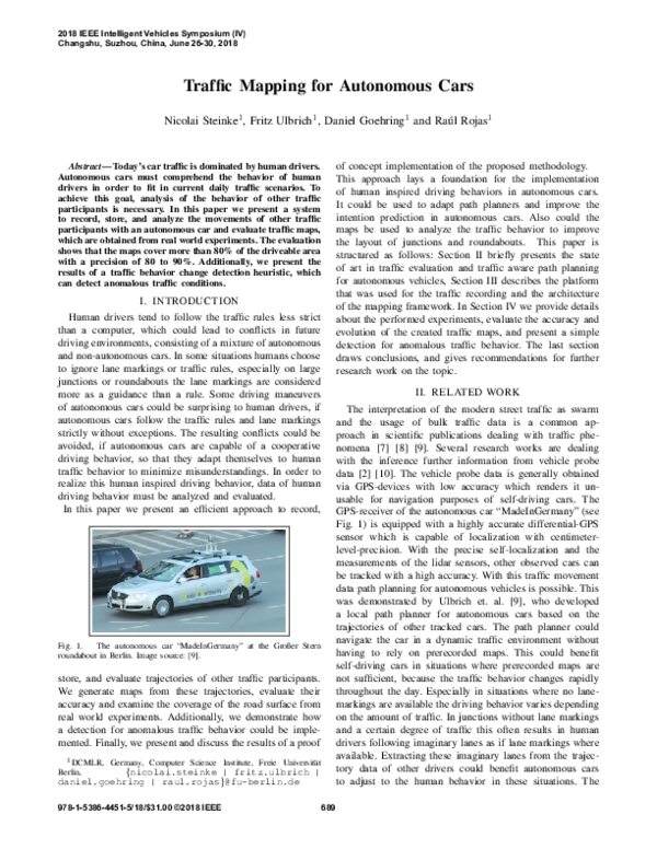 (PDF) Traffic Mapping for Autonomous Cars