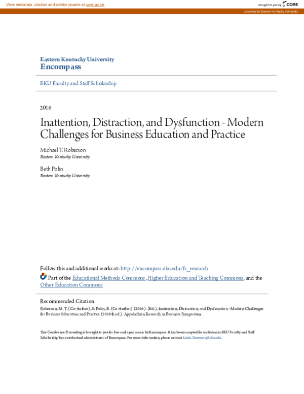 (PDF) Inattention, Distraction, and Dysfunction - Modern Challenges for ...