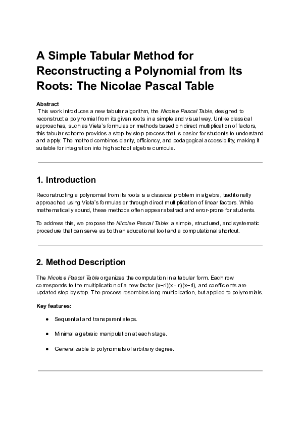 (PDF) A Simple Tabular Method for Reconstructing a Polynomial from Its ...