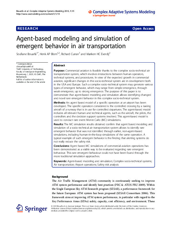 (PDF) Agent-Based Modeling and Simulation of Emergent Behavior in Air ...