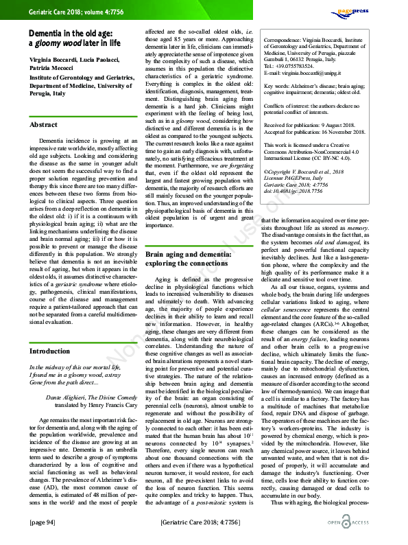 (PDF) Dementia in the old age: a gloomy wood later in life