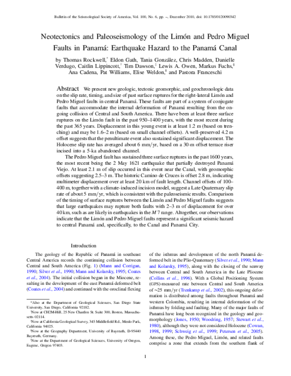 (PDF) Neotectonics and Paleoseismology of the Limon and Pedro Miguel ...