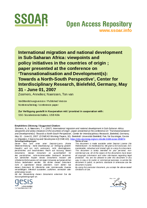 (PDF) International migration and national development in Sub-Saharan ...