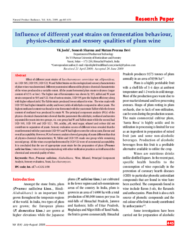 (PDF) ). Influence of different yeast strains on fermentation behaviour ...