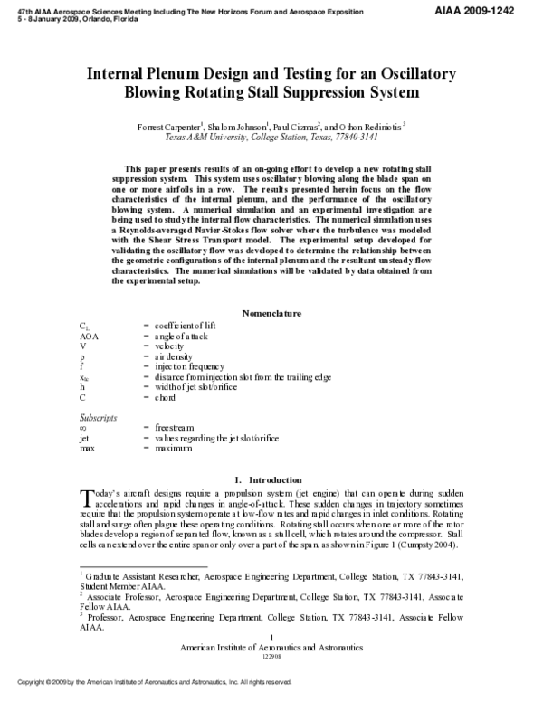 (PDF) Internal Plenum Design and Testing for an Oscillatory Blowing ...