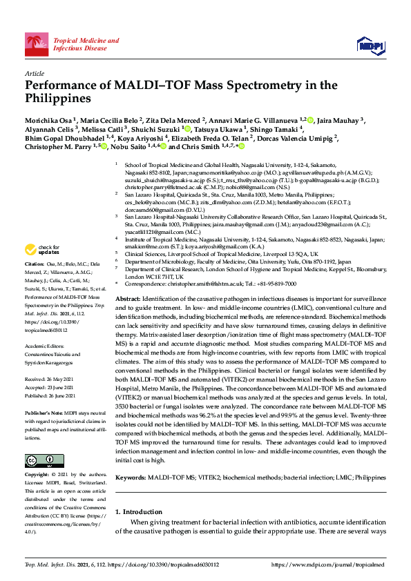 (PDF) Performance of MALDI–TOF Mass Spectrometry in the Philippines