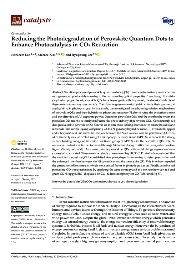 (PDF) Reducing the Photodegradation of Perovskite Quantum Dots to ...
