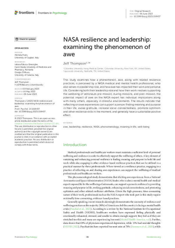 (PDF) NASA resilience and leadership: examining the phenomenon of awe