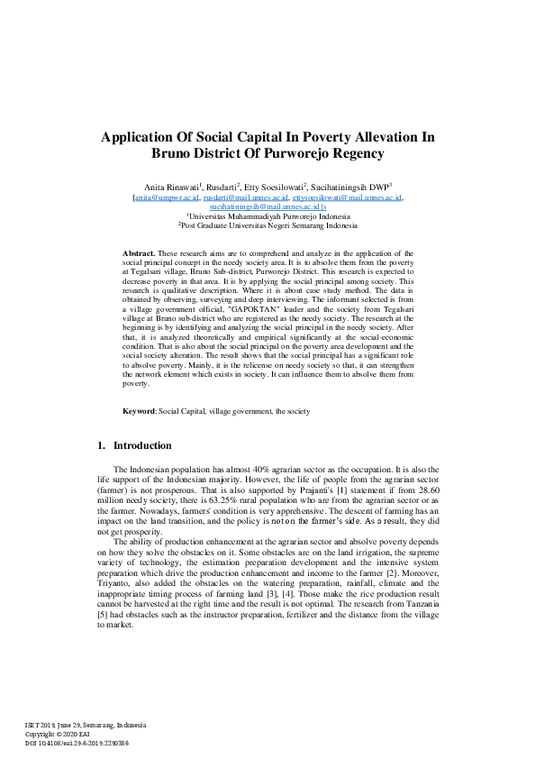 (PDF) Application Of Social Capital In Poverty Allevation In Bruno ...