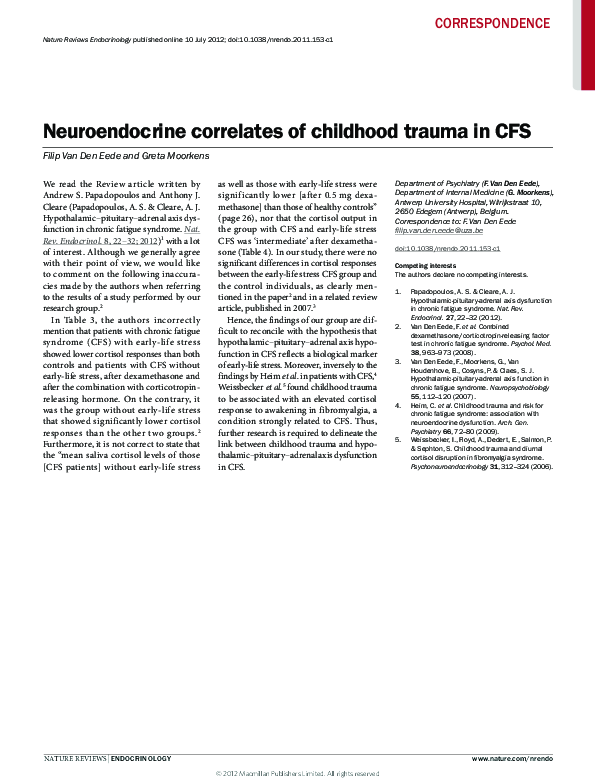 (PDF) Neuroendocrine correlates of childhood trauma in CFS