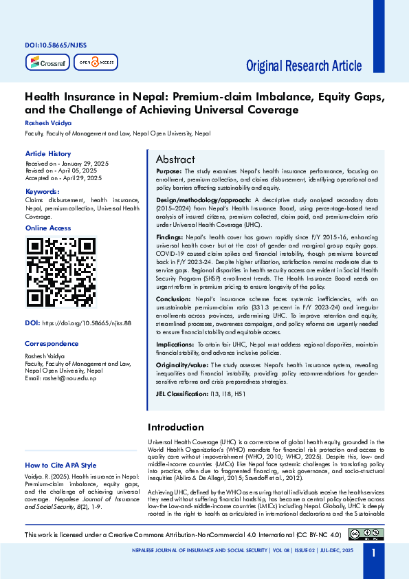 (PDF) Health Insurance in Nepal: Premium-claim Imbalance, Equity Gaps ...