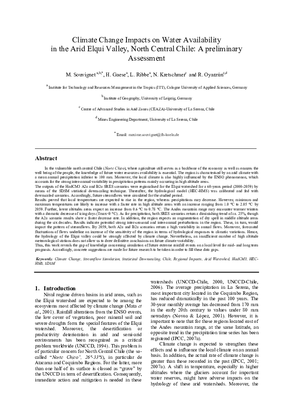 (PDF) Climate Change Impacts on Water Availability in the Arid Elqui ...