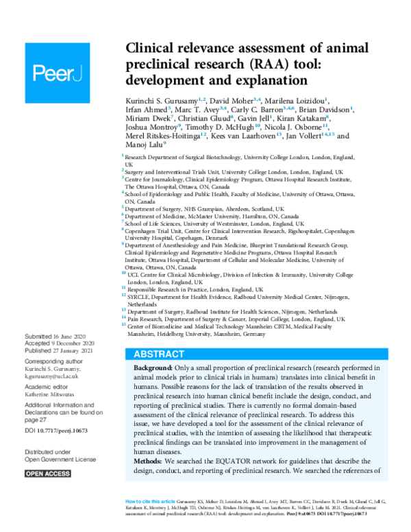 (PDF) Clinical relevance assessment of animal preclinical research (RAA ...