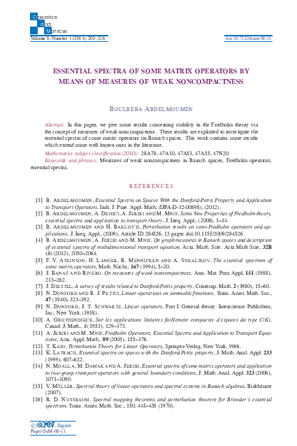 (PDF) Essential spectra of some matrix operators by means of measures ...