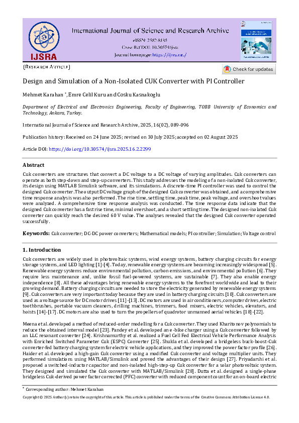 (PDF) Design and Simulation of a Non-Isolated CUK Converter with PI ...