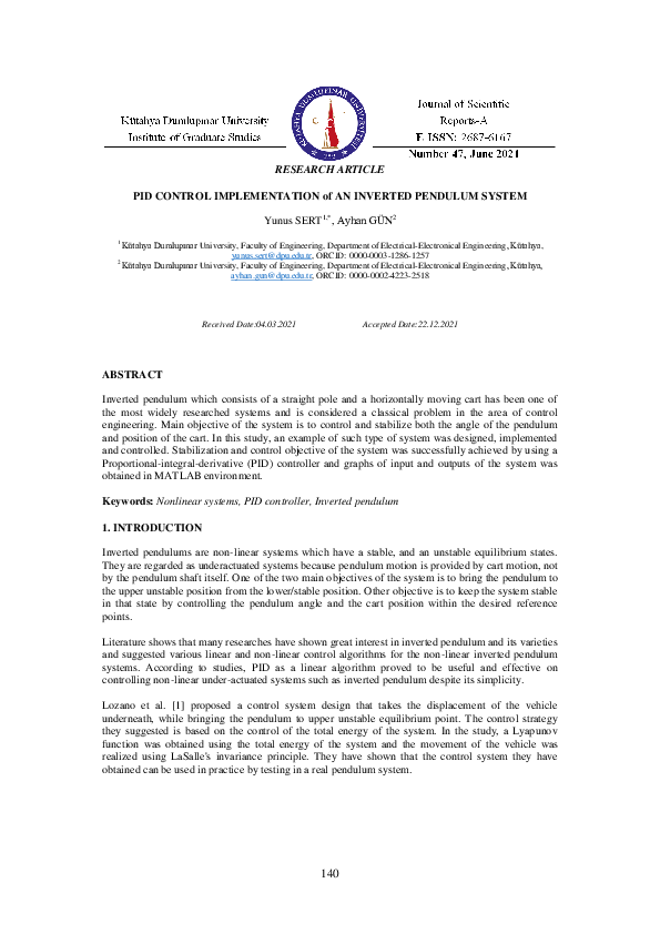 (PDF) Pid Control Implementation of an Inverted Pendulum System