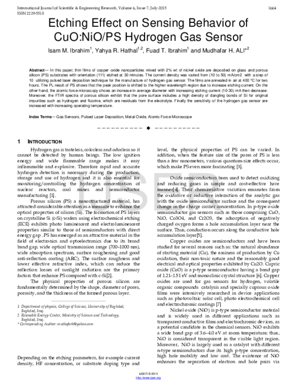 (PDF) Etching Effect on Sensing Behavior of CuO:NiO/PS Hydrogen Gas Sensor