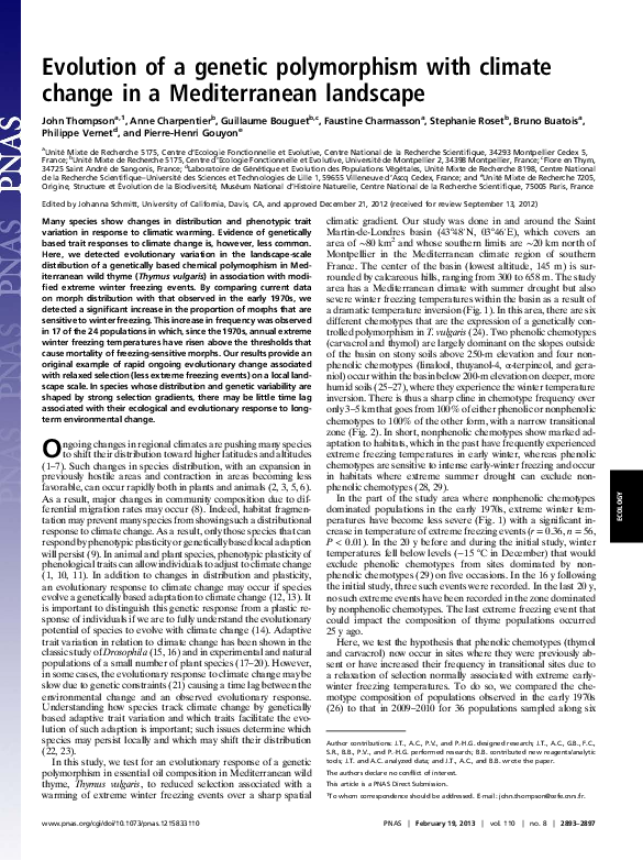(PDF) Evolution of a genetic polymorphism with climate change in a ...