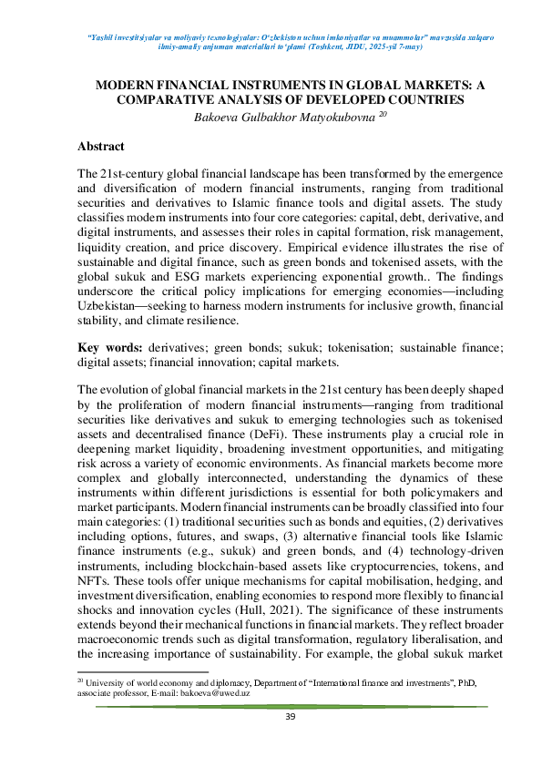 (PDF) MODERN FINANCIAL INSTRUMENTS IN GLOBAL MARKETS: A COMPARATIVE ...
