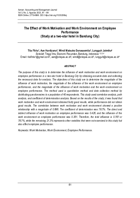 (PDF) Effect of Work Motivation and Work Environment on Employee ...
