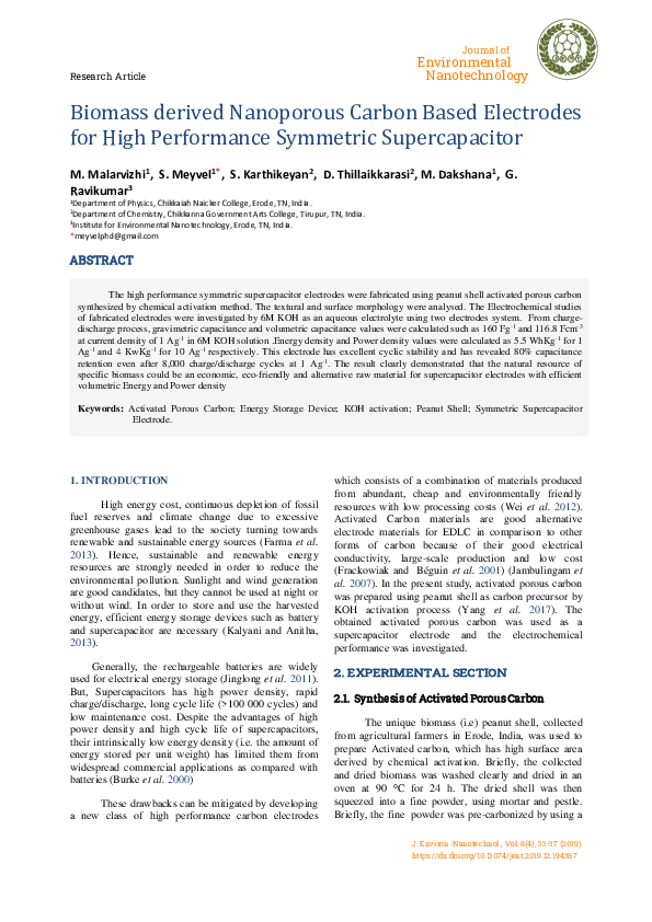 (PDF) Biomass derived Nanoporous Carbon Based Electrodes for High ...