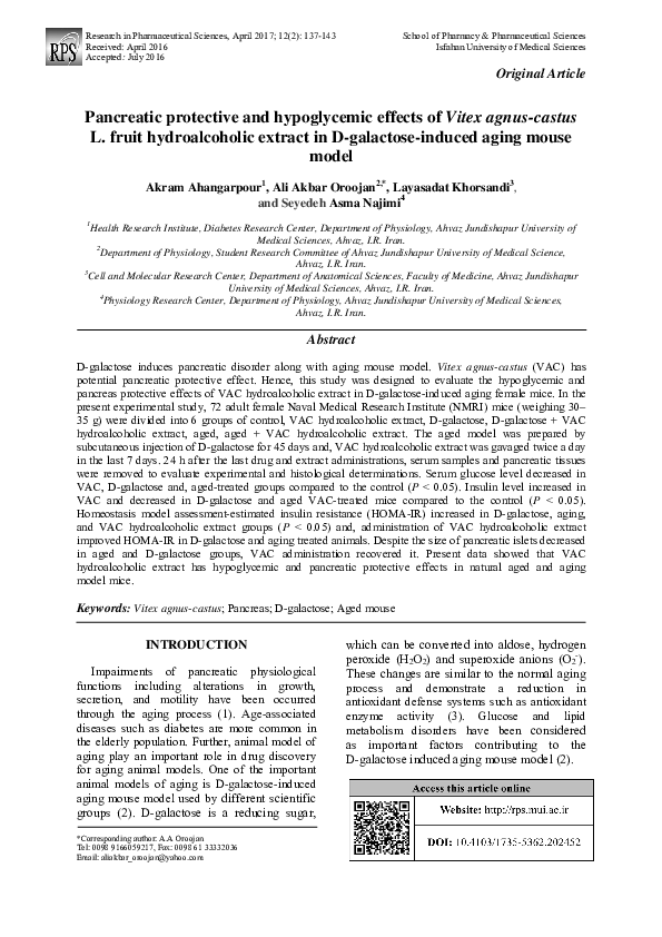 (PDF) Pancreatic protective and hypoglycemic effects of Vitex agnus ...