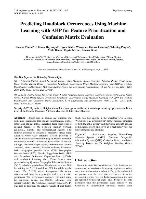(PDF) Predicting Roadblock Occurrences Using Machine Learning with AHP ...
