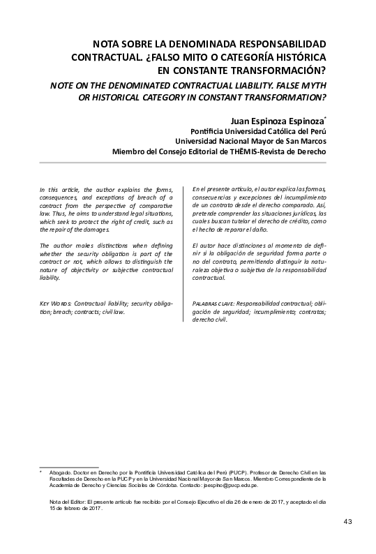 (PDF) Note on the denominated contractual liability. False myth or ...