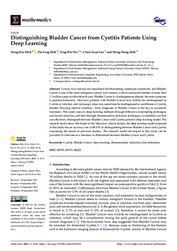 (PDF) Distinguishing Bladder Cancer from Cystitis Patients Using Deep ...