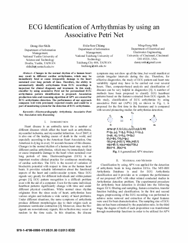 (PDF) ECG identification of arrhythmias by using an associative Petri net