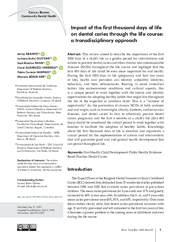 (PDF) Impact of the first thousand days of life on dental caries ...