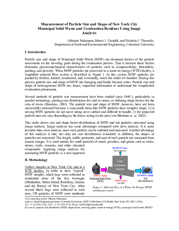 (PDF) Measurement of Particle Size and Shape of New York City Municipal ...