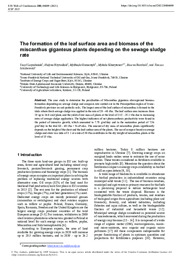 (PDF) The formation of the leaf surface area and biomass of the ...
