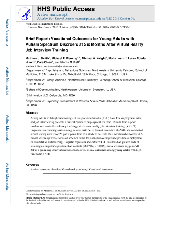 (PDF) Brief Report: Vocational Outcomes for Young Adults with Autism ...