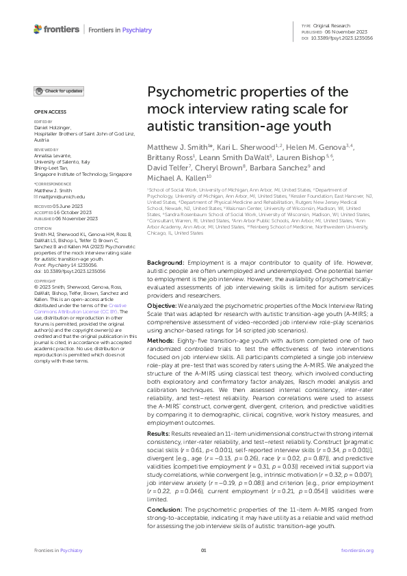 (PDF) Psychometric properties of the mock interview rating scale for ...