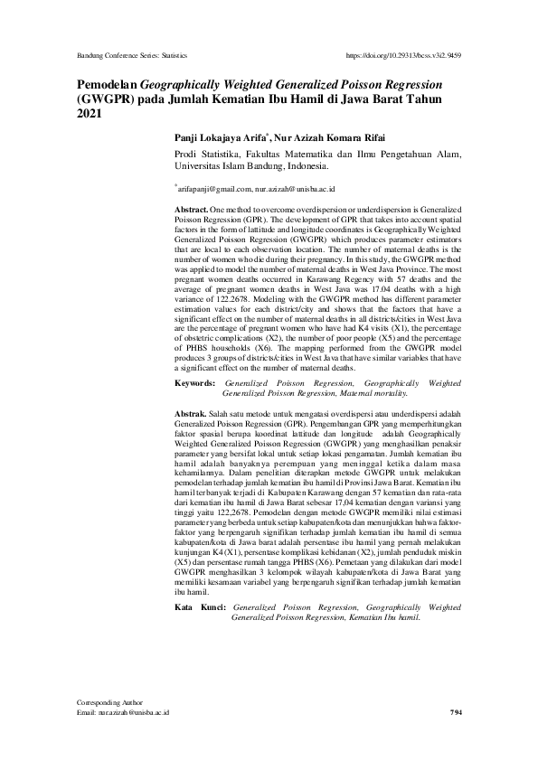 (PDF) Pemodelan Geographically Weighted Generalized Poisson Regression ...