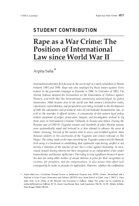(PDF) Rape as a War Crime: The Position of International Law since ...