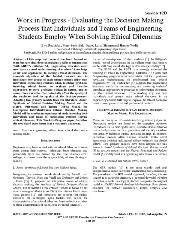(PDF) Work in Progress - Evaluating the Decision Making Process that ...
