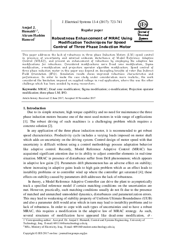 (PDF) Robustness Enhancement of MRAC Using Modification Techniques for ...