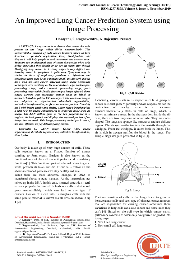 (PDF) An Improved Lung Cancer Prediction System using Image Processing