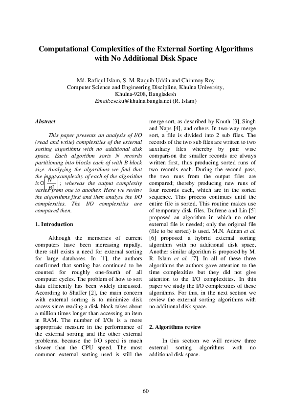 (PDF) Computational complexities of the external sorting algorithm with ...