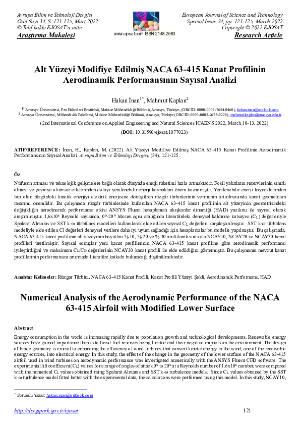 (PDF) Numerical Analysis of the Aerodynamic Performance of the NACA 63 ...