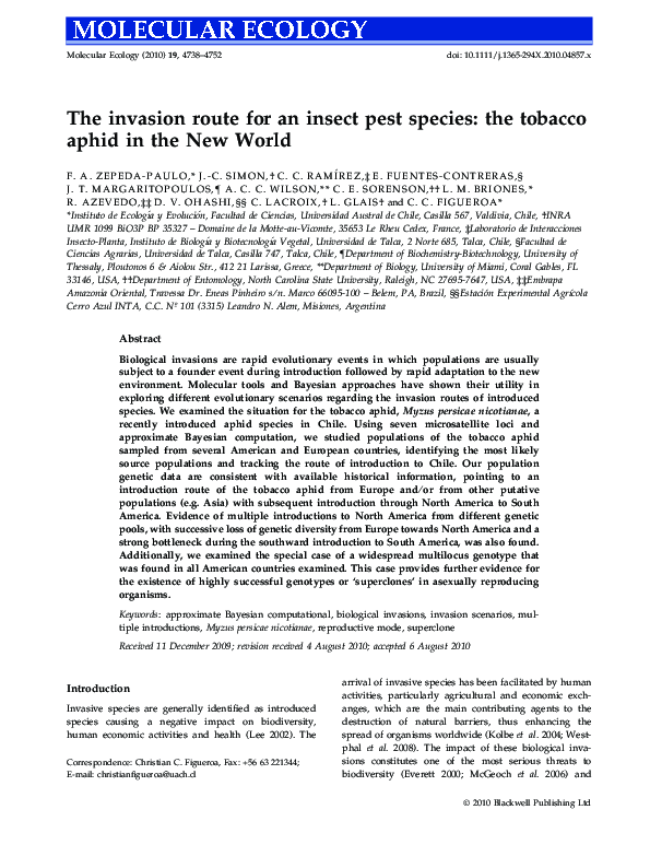 (PDF) The invasion route for an insect pest species: the tobacco aphid ...
