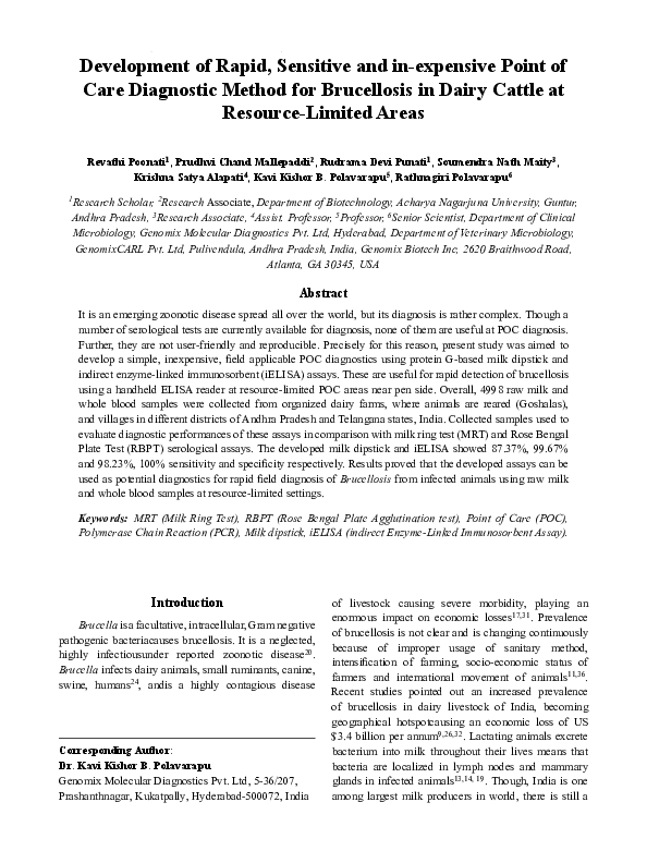 (PDF) Development of Rapid, Sensitive and in-expensive Point of Care ...
