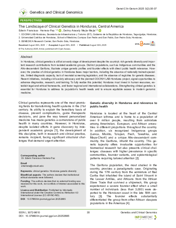 (PDF) The Landscape of Clinical Genetics in Honduras